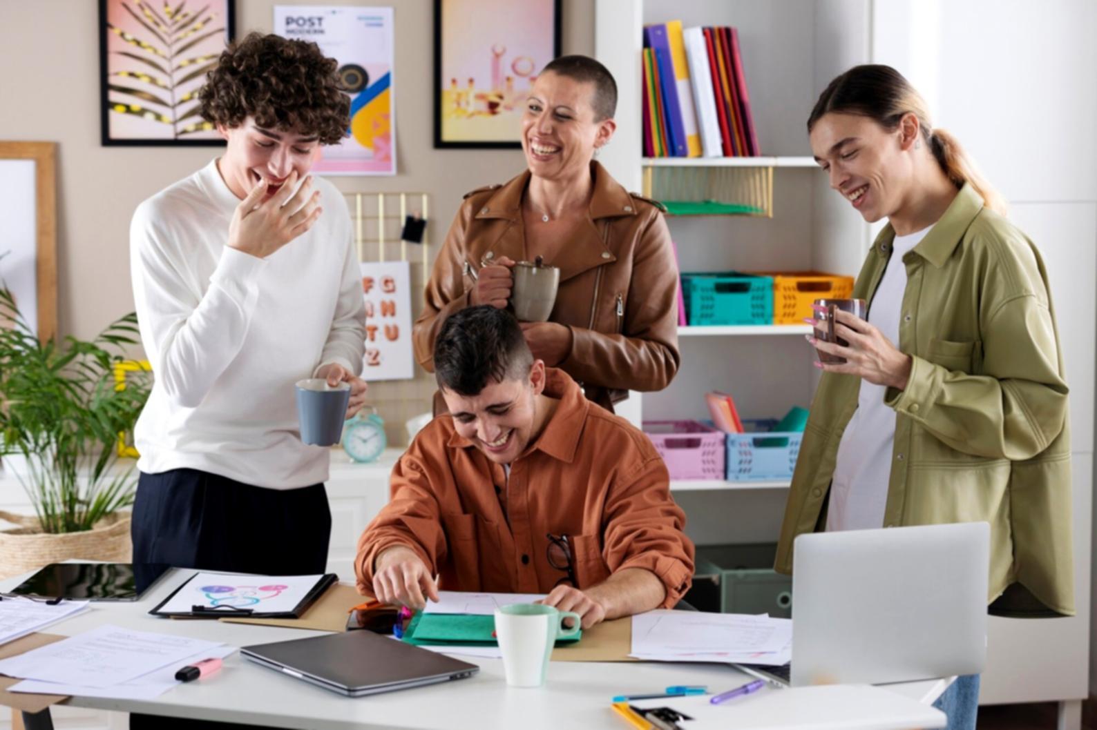 Bureau de travail avec documents financiers et ordinateur portable